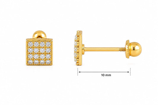 Pavé Square Gold Flat-Back Stud Earrings - CharmsCrafted