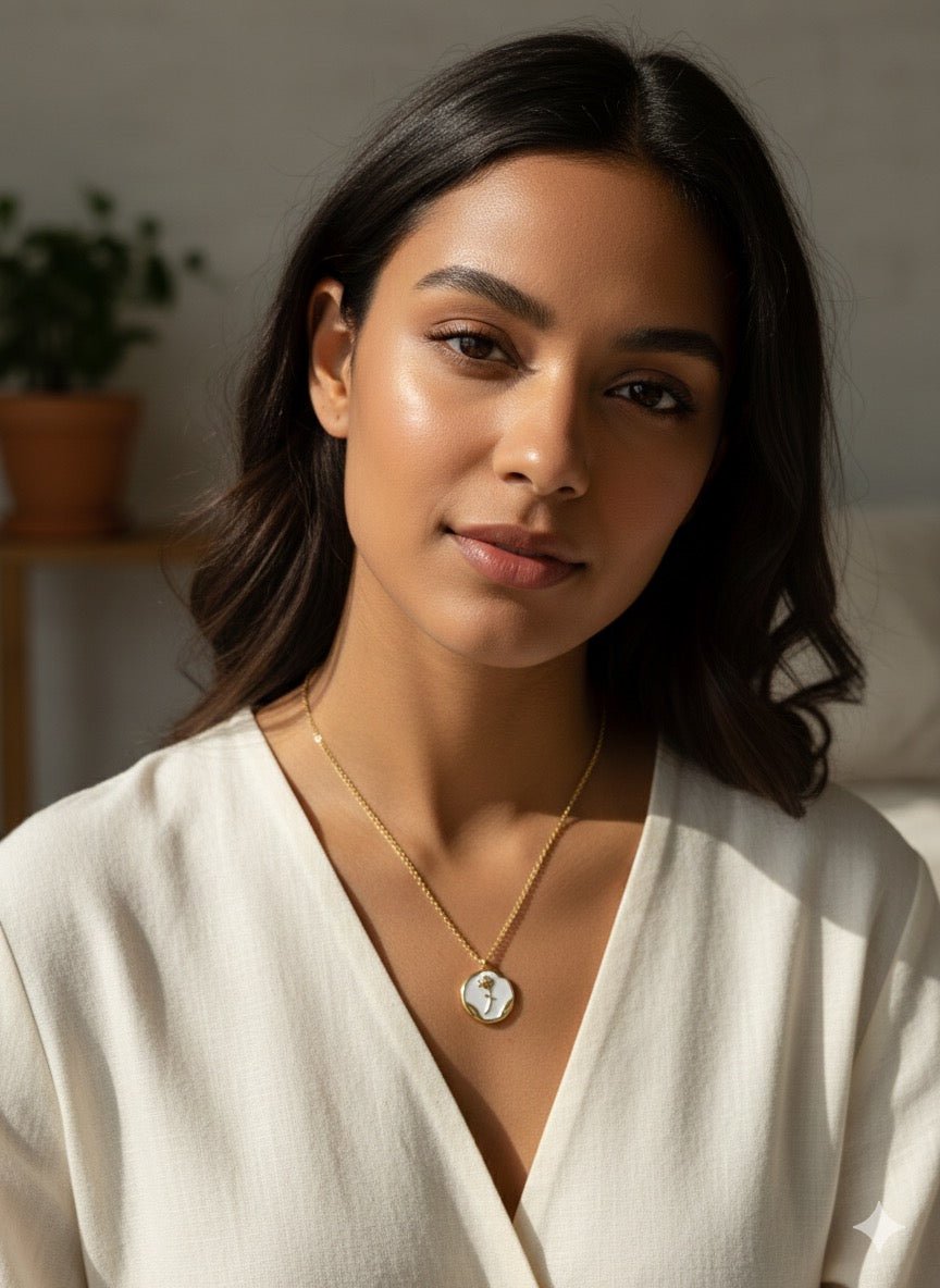 Woman wearing Rose Enamel Neckace - CharmsCrafted