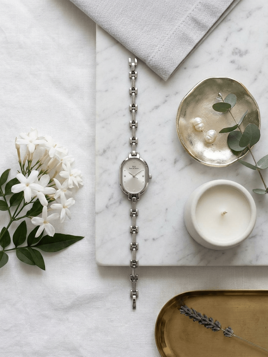 Silver Aura Oval Watch - Minimalist Jewelry Watch for Women - CharmsCrafted