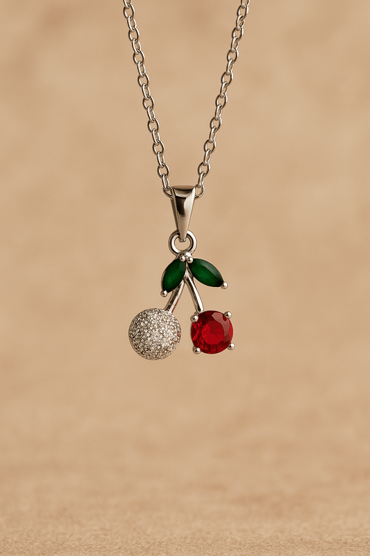 Silver Cherry studded necklace - CharmsCrafted