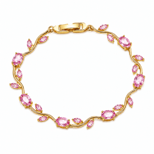Tulip Bracelet – 18K Gold-Plated Pink CZ Vine Bracelet - CharmsCrafted